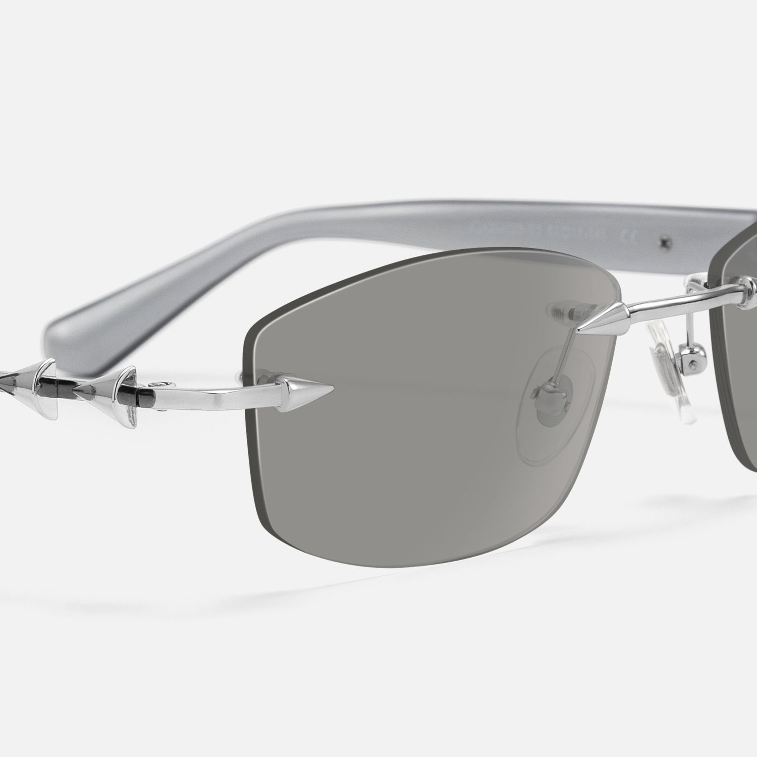 Fracture - Light Grey Tint Rimless Sunglasses by Vooglam - Design Details
