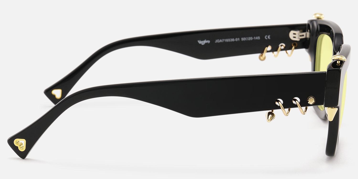 Sabrina - Yellow Tint Black Punk Pierce Sunglasses by Vooglam - Side View