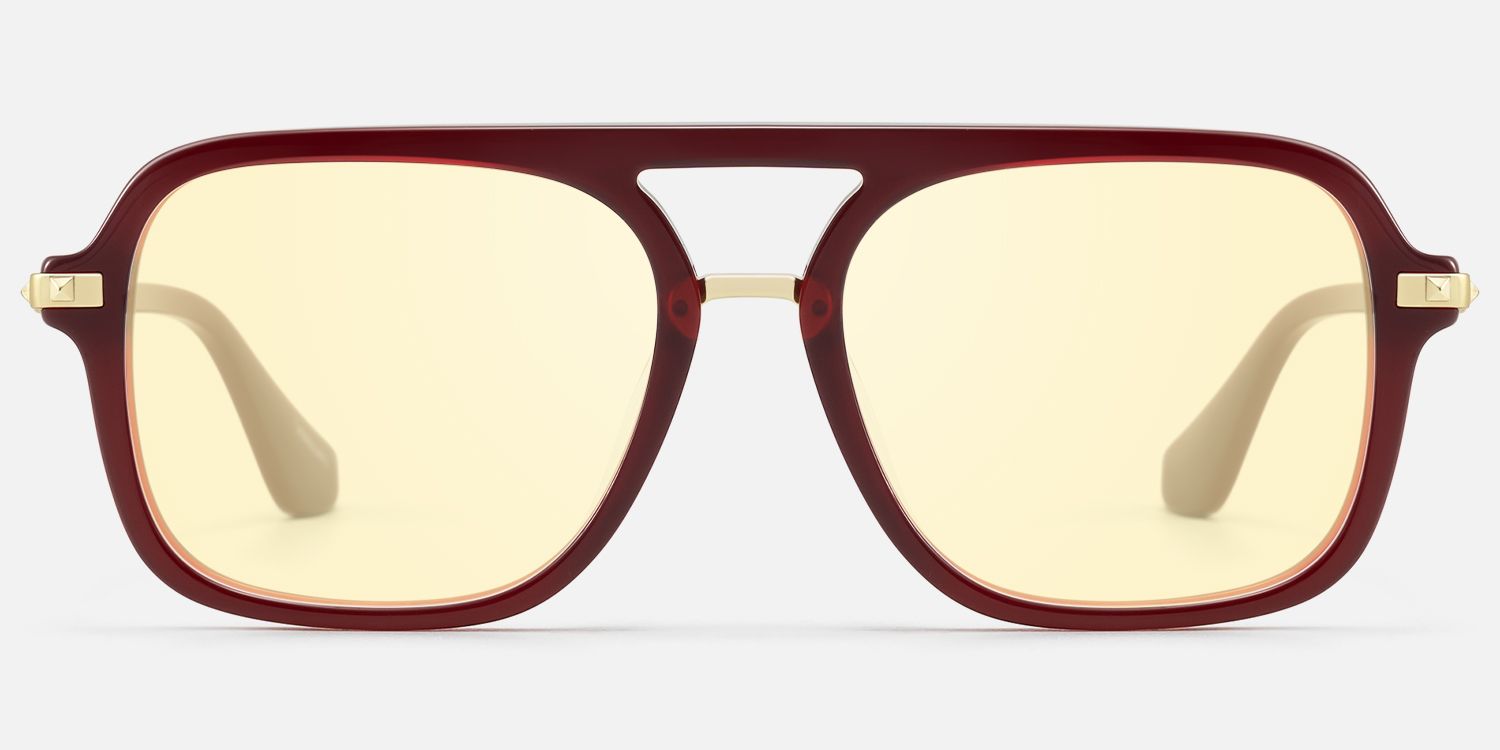 Marfa - Yellow Tint Red Square Pilot Sunglasses by Vooglam - Angle View