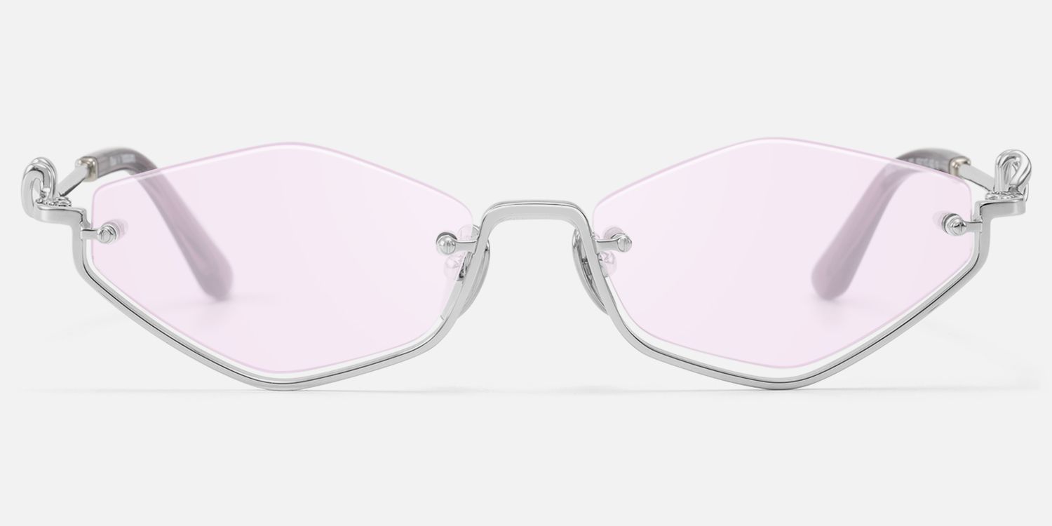 Niseko - Silver Octagon Light Tint Half Rim Shades by Vooglam - Angle View