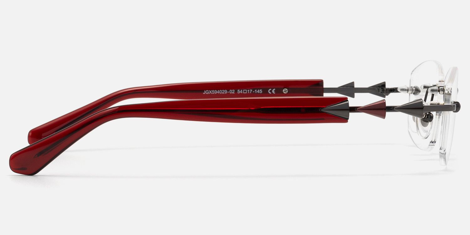 Fracture - Black & Red Rimless Spike Glasses by Vooglam - Side View