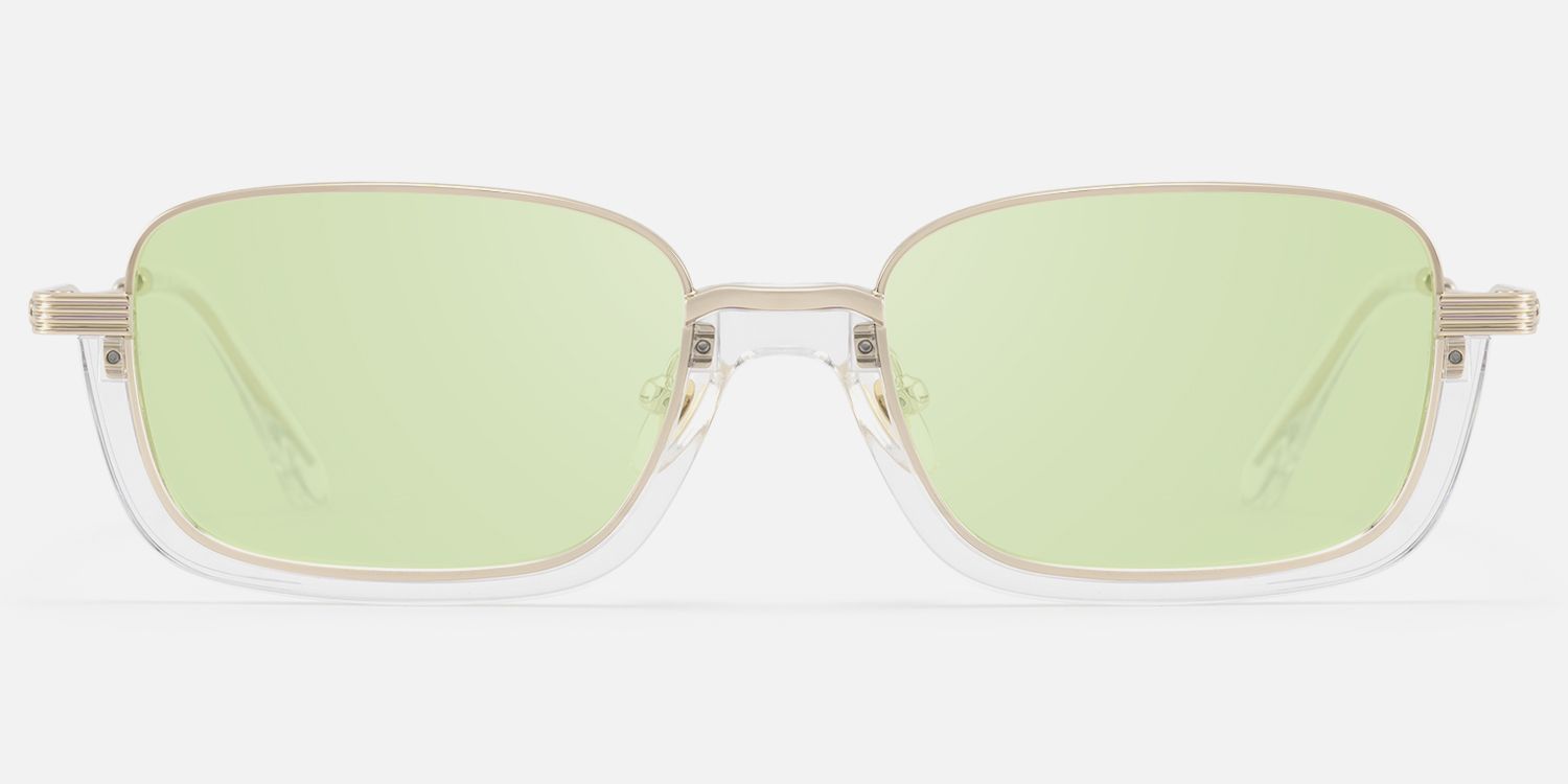 Basel - Light Extra Wide Gold Wire Rim Sunglasses by Vooglam - Angle View