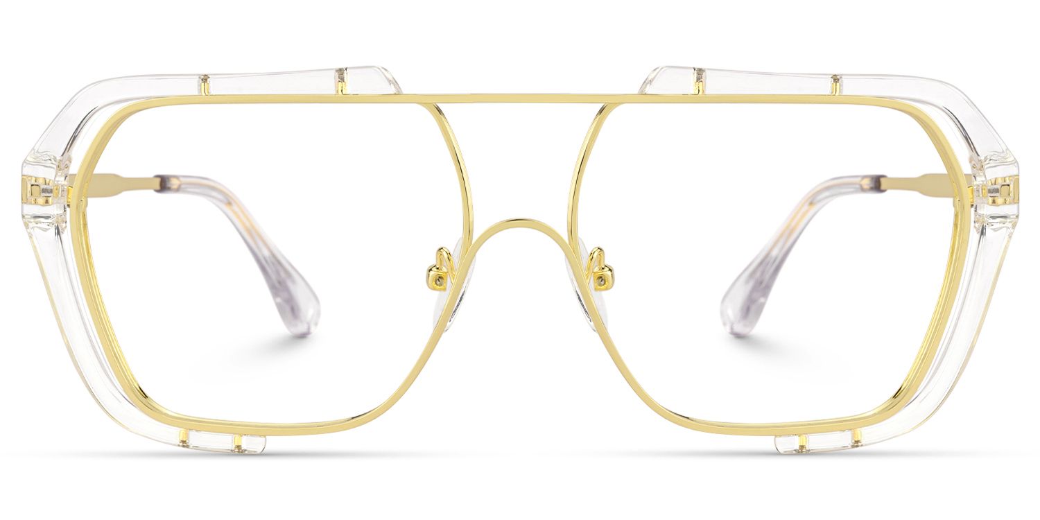 Porsha - Clear Gold Double Bridge Aviator Glasses by Vooglam Product Details 1