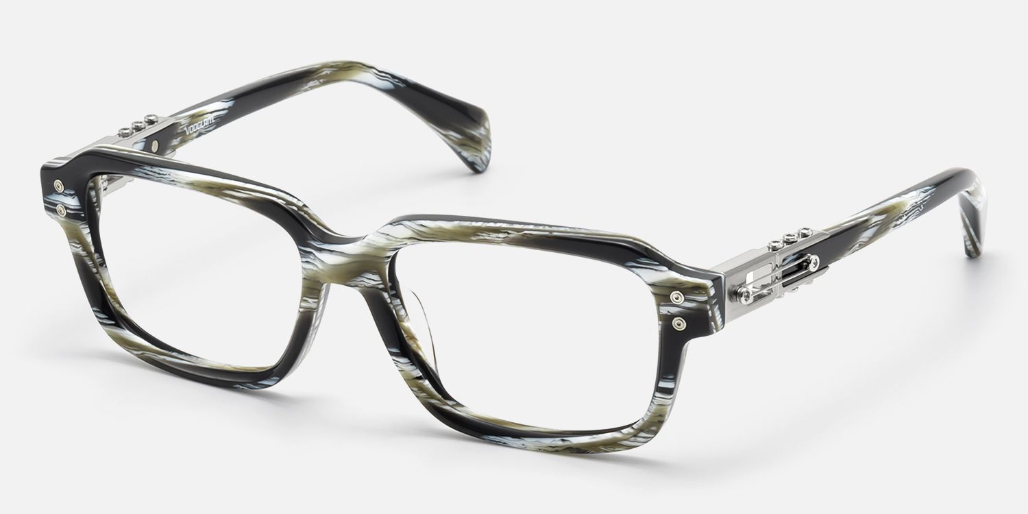Anacortes - Gray Horn Rim Guitar Temple Glasses by Vooglam - Front View