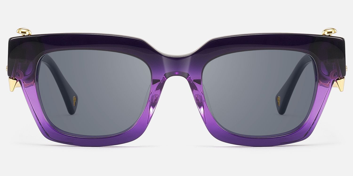 Sabrina - Gold Piercing Clear Purple Sunglasses by Vooglam - Angle View