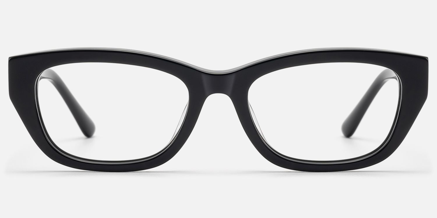 Riven - Solid Black Angular Cat Eye Frame by Vooglam - Angle View
