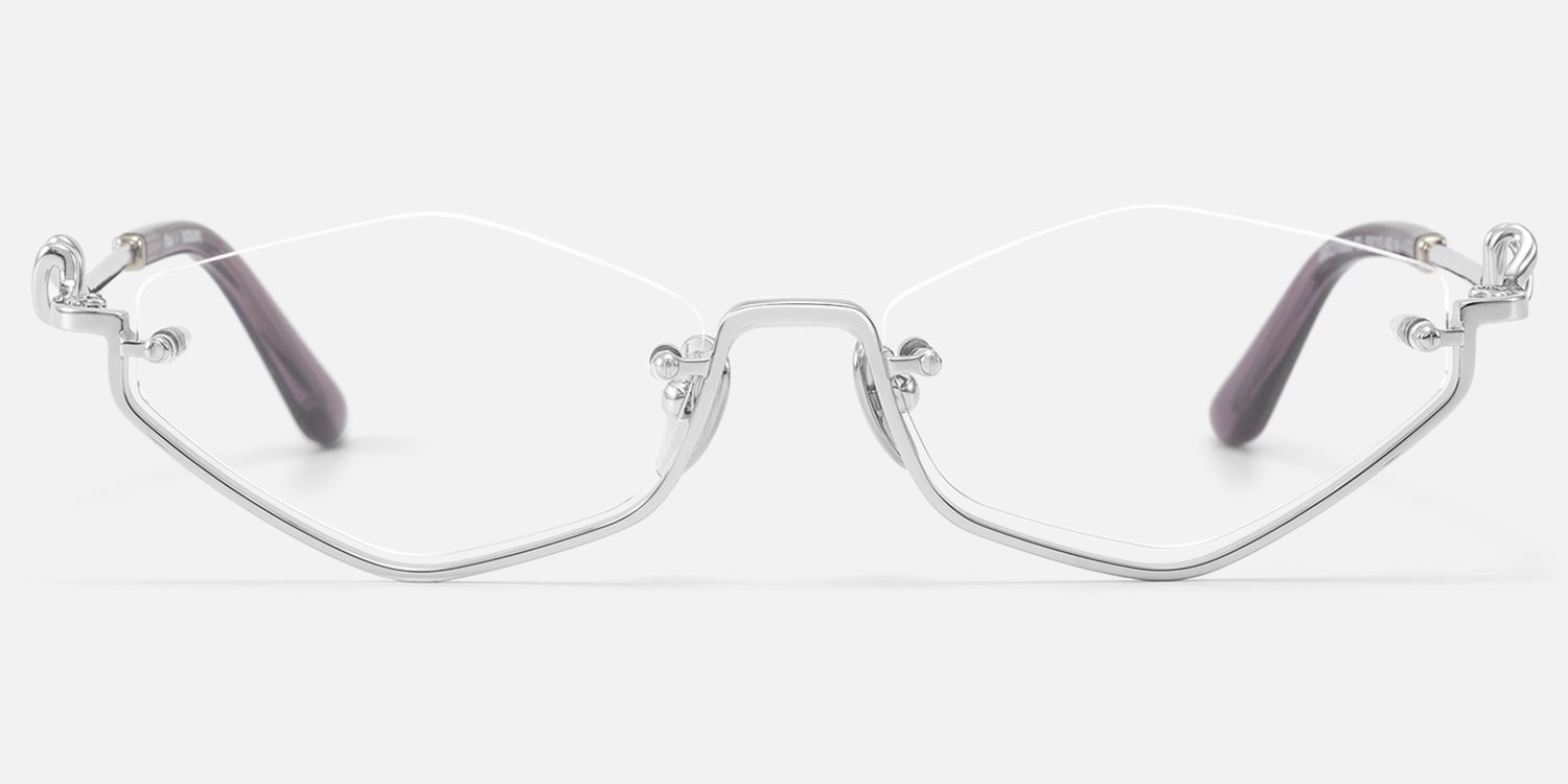 Niseko - Silver Diamond Shape Bottom Rim Glasses by Vooglam - Angle View