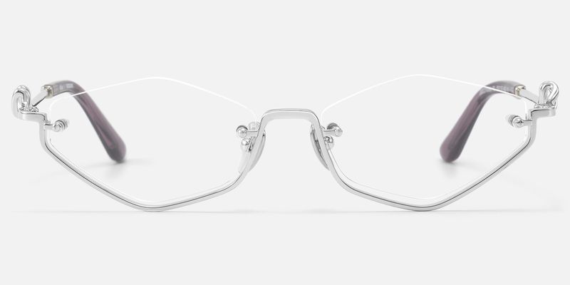 Niseko - Silver Diamond Shape Bottom Rim Glasses by Vooglam