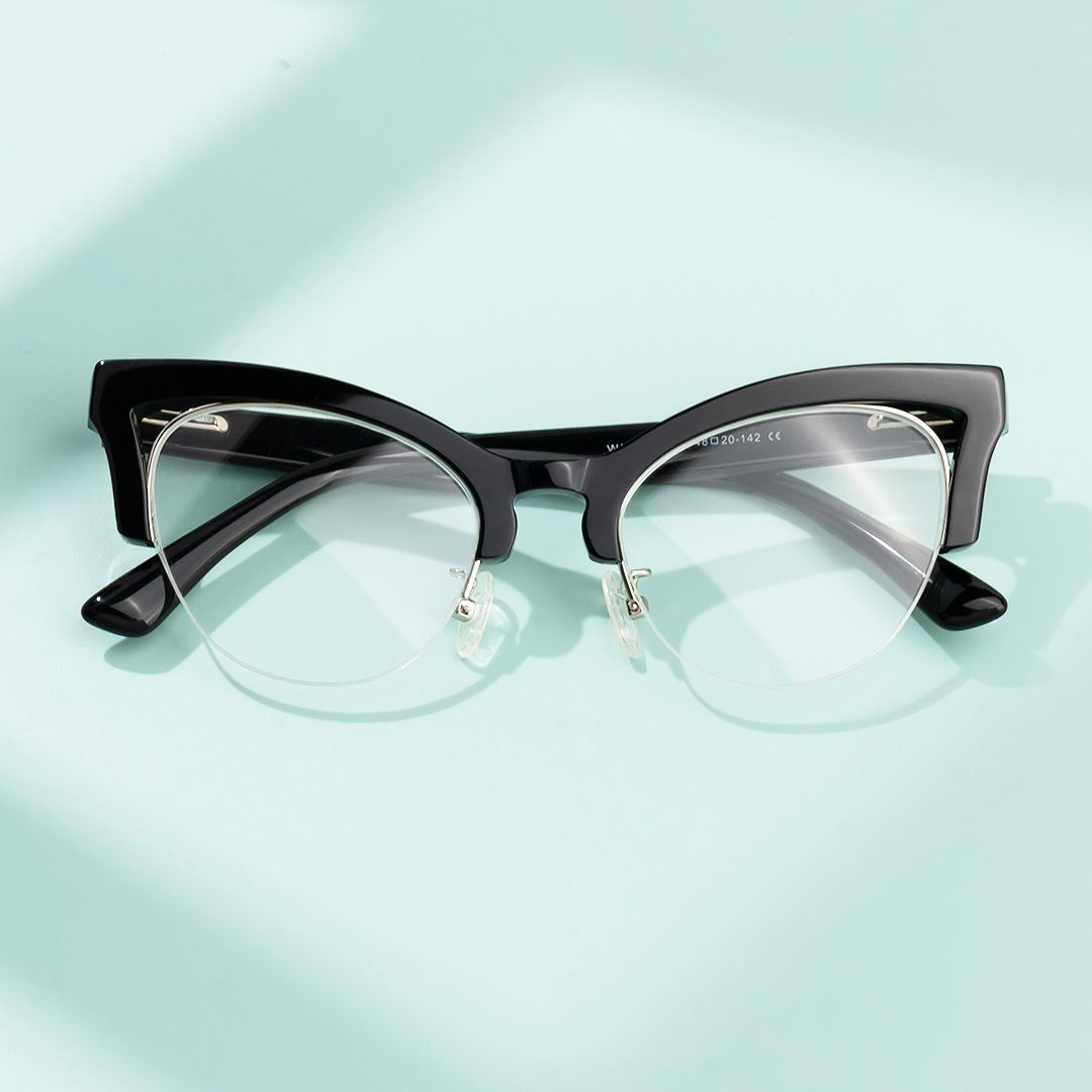 model wearing Drayton - Cat Eye Black Eyeglasses 1