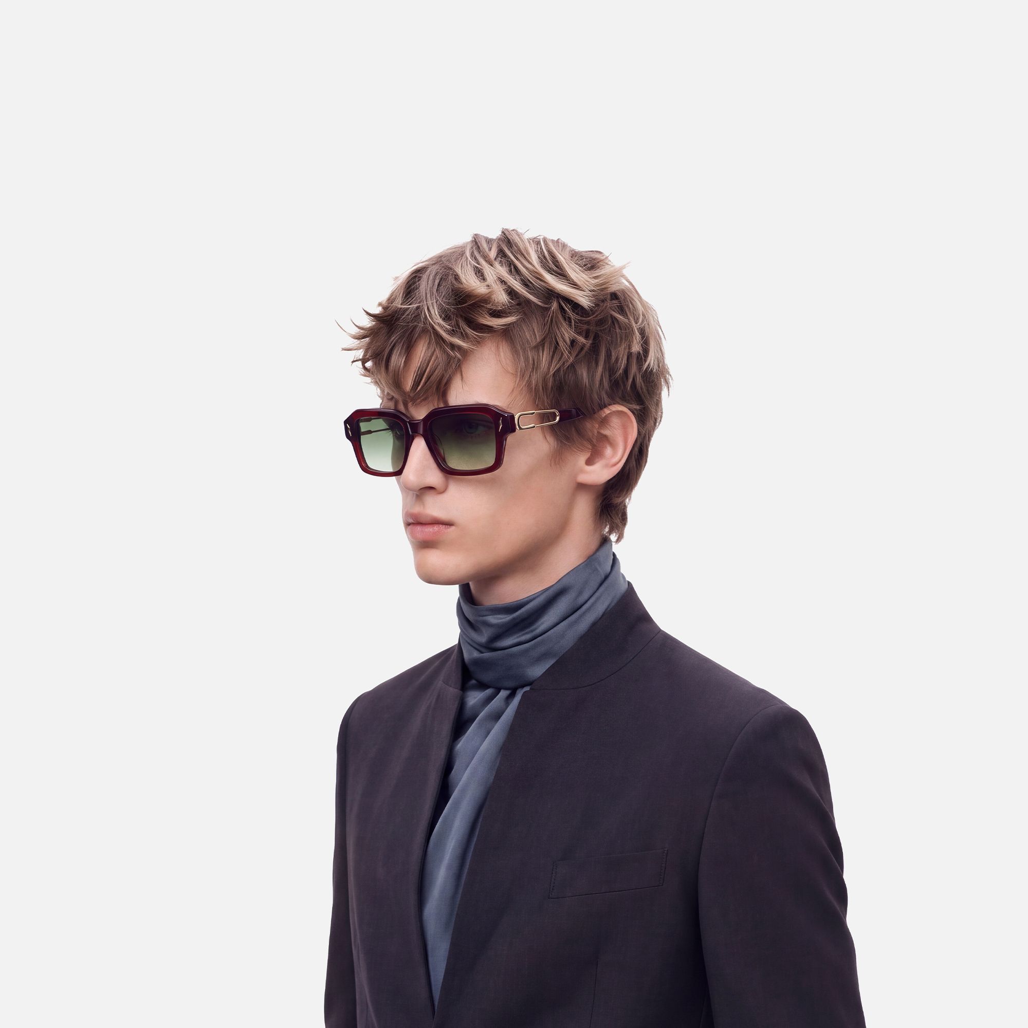 Blindspot - Green Tint Transparent Red Sunglasses by Vooglam - Model Side Profile