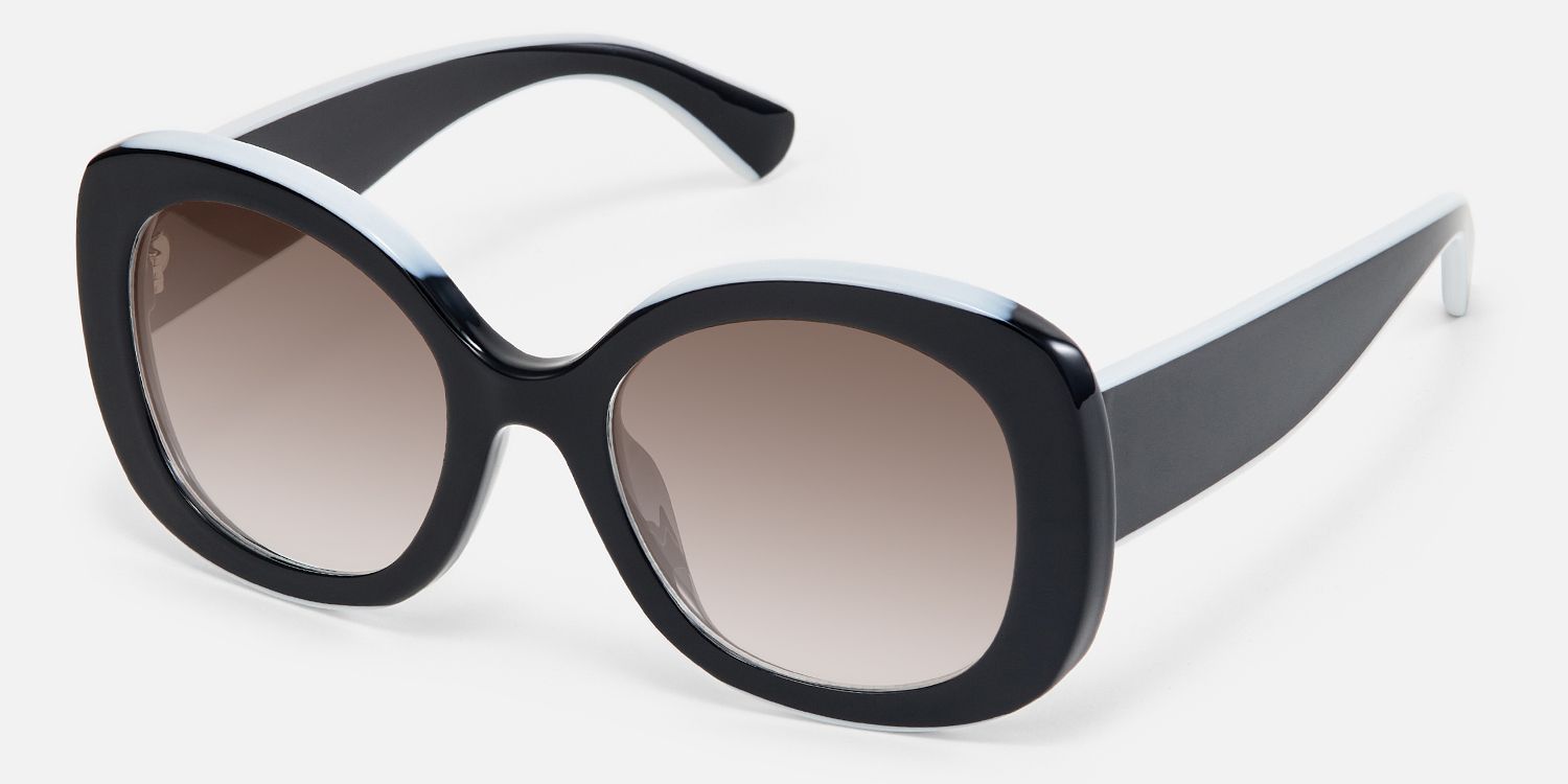 Athina - Large Black White Round Brown Lens Shades by Vooglam - Front View
