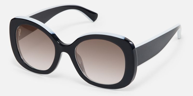 Athina - Large Black White Round Brown Lens Shades by Vooglam