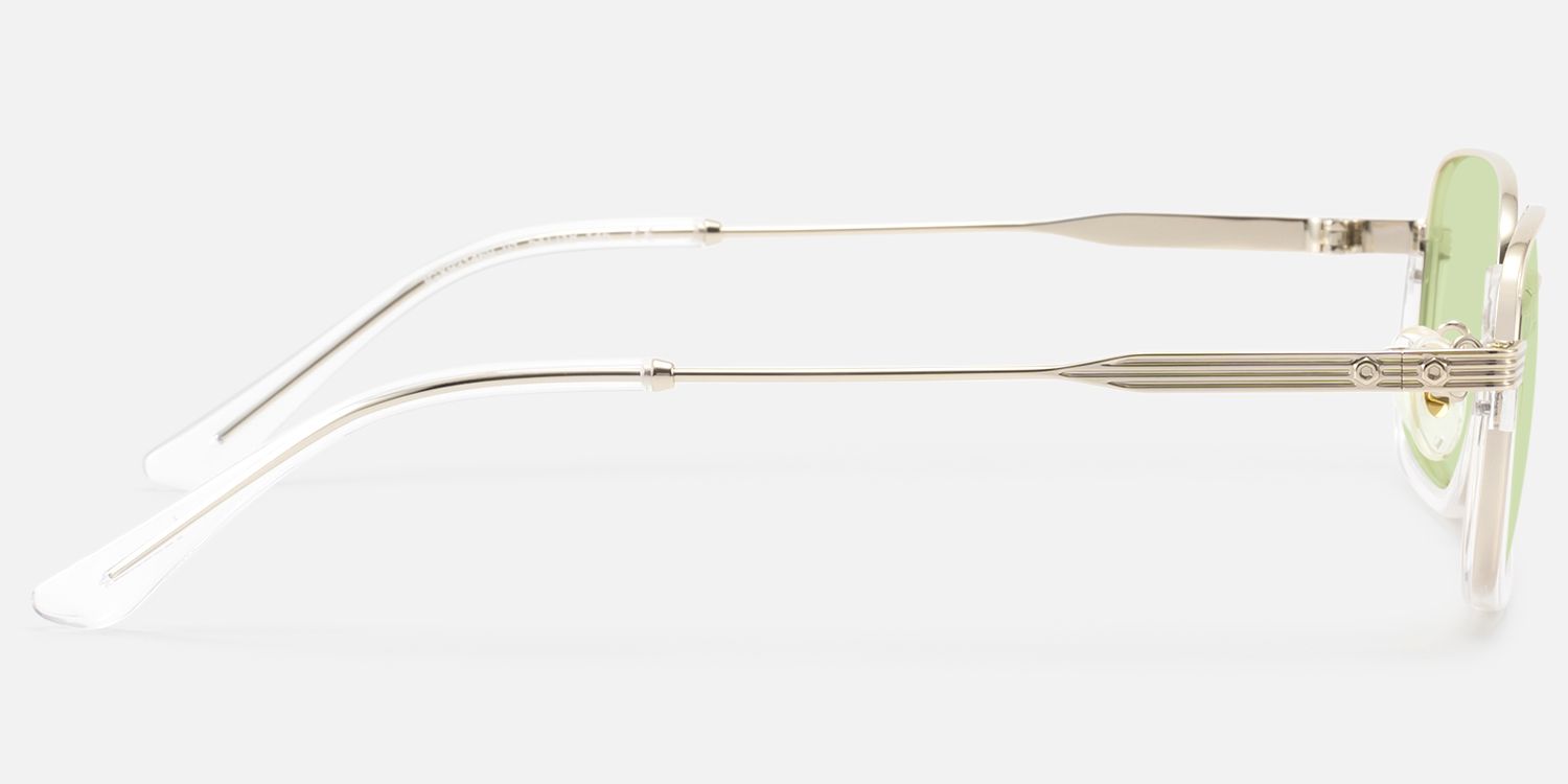 Basel - Light Extra Wide Gold Wire Rim Sunglasses by Vooglam - Side View