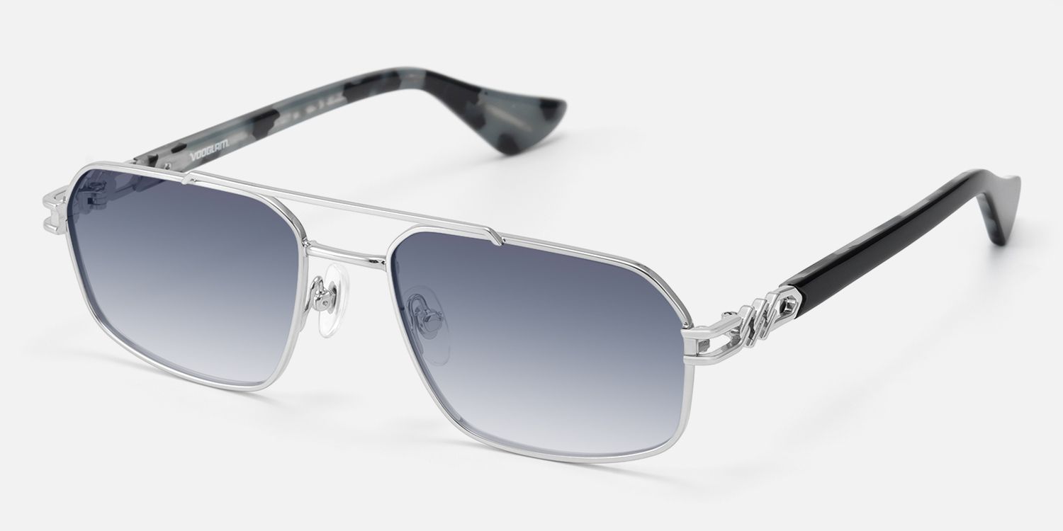 Lacey - Silver Retro Aviator Sunglasses by Vooglam - Front View