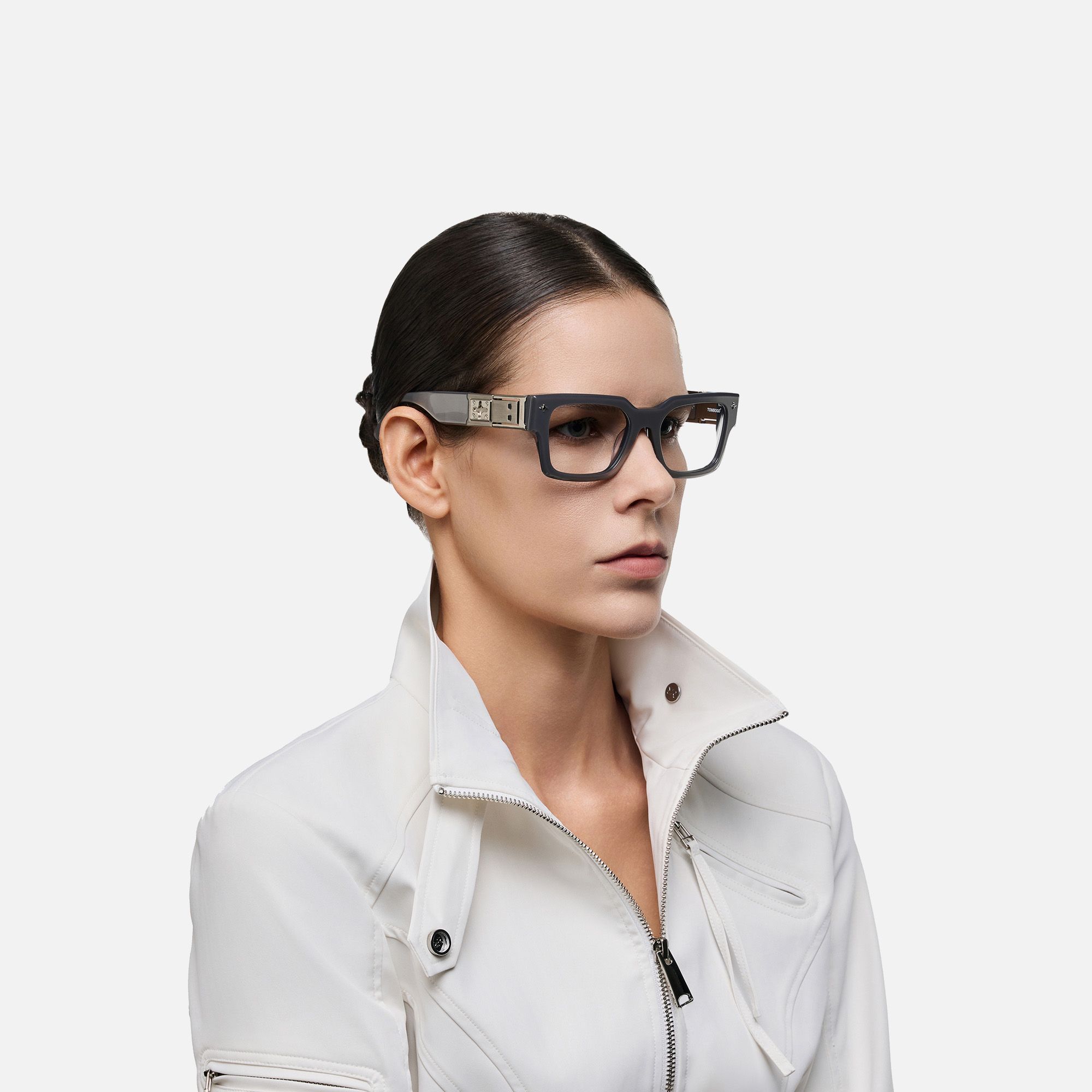 The Programmer - Chunky Silver USB Glasses by Vooglam - Side View On Model