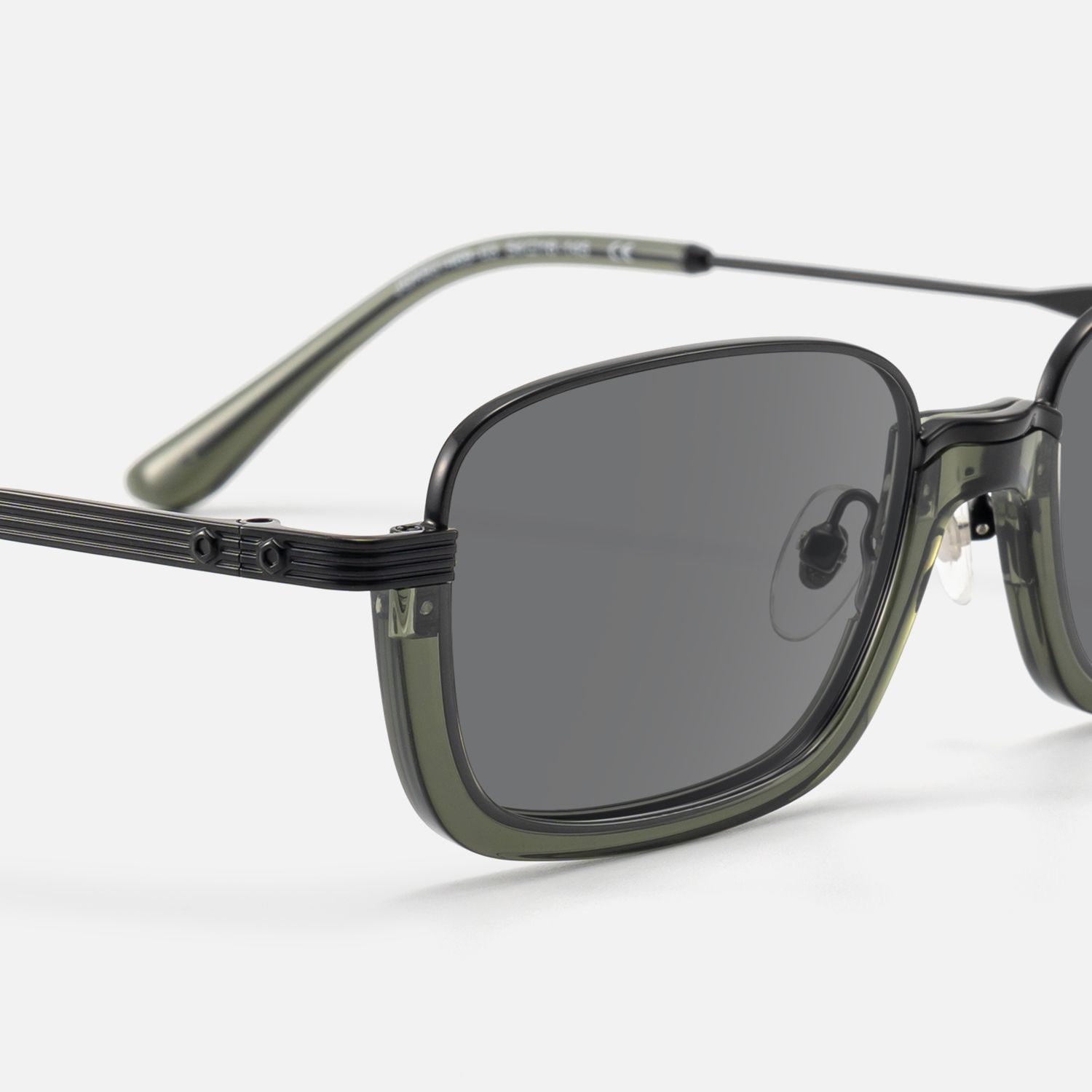 Basel - Extra Wide Dark Green Half Rim Sunglasses by Vooglam - Design Details