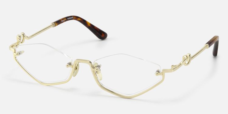 Niseko - Shiny Gold Tortoise Half Rim RX Glasses by Vooglam