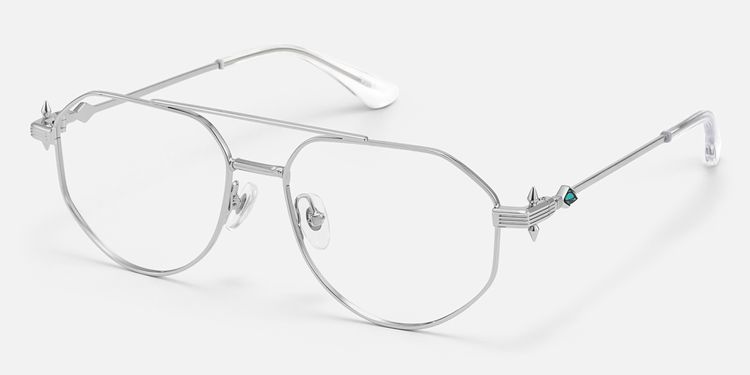 Aegis - Silver Thin Metal Aviator Glasses by Vooglam