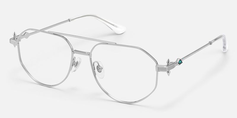 Aegis - Silver Thin Metal Aviator Glasses by Vooglam