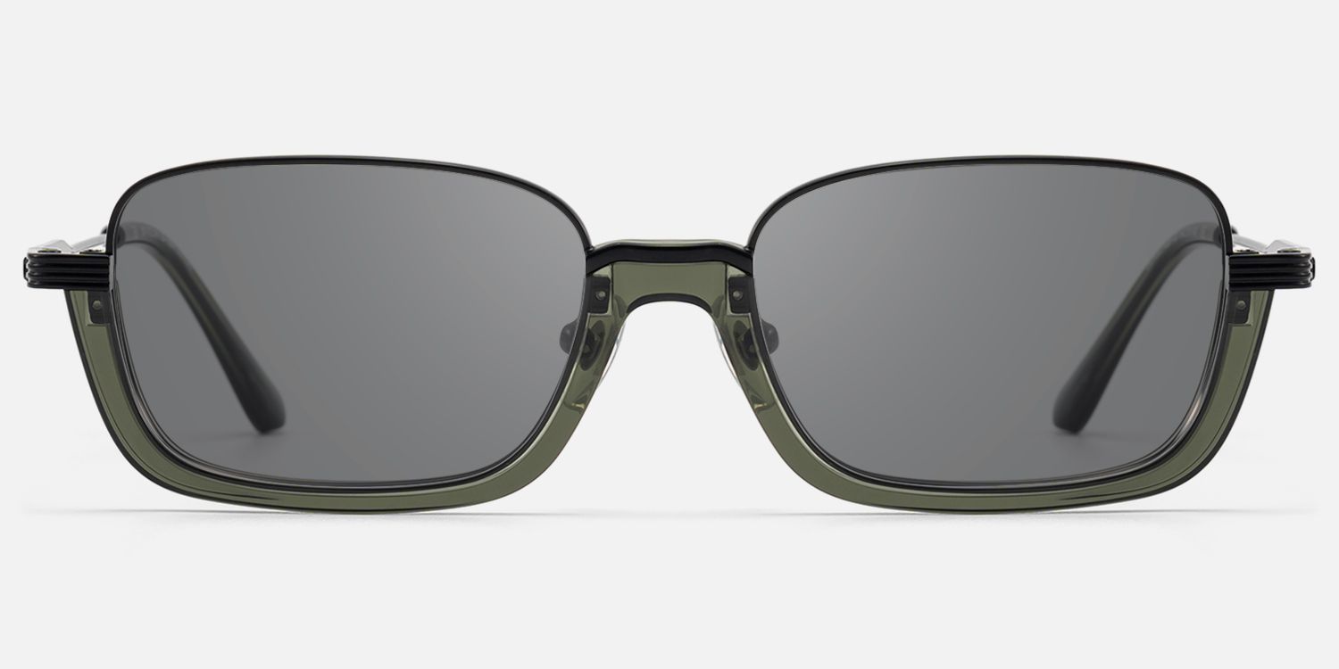 Basel - Extra Wide Dark Green Half Rim Sunglasses by Vooglam - Angle View