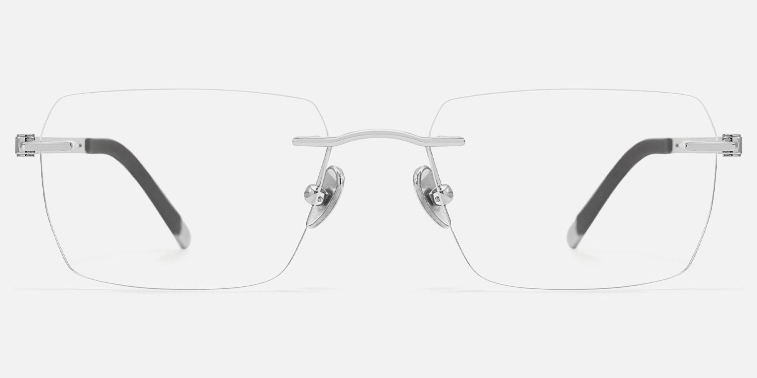 Glaze - Titanium Rectangle Rimless Glasses by Vooglam - Angle View