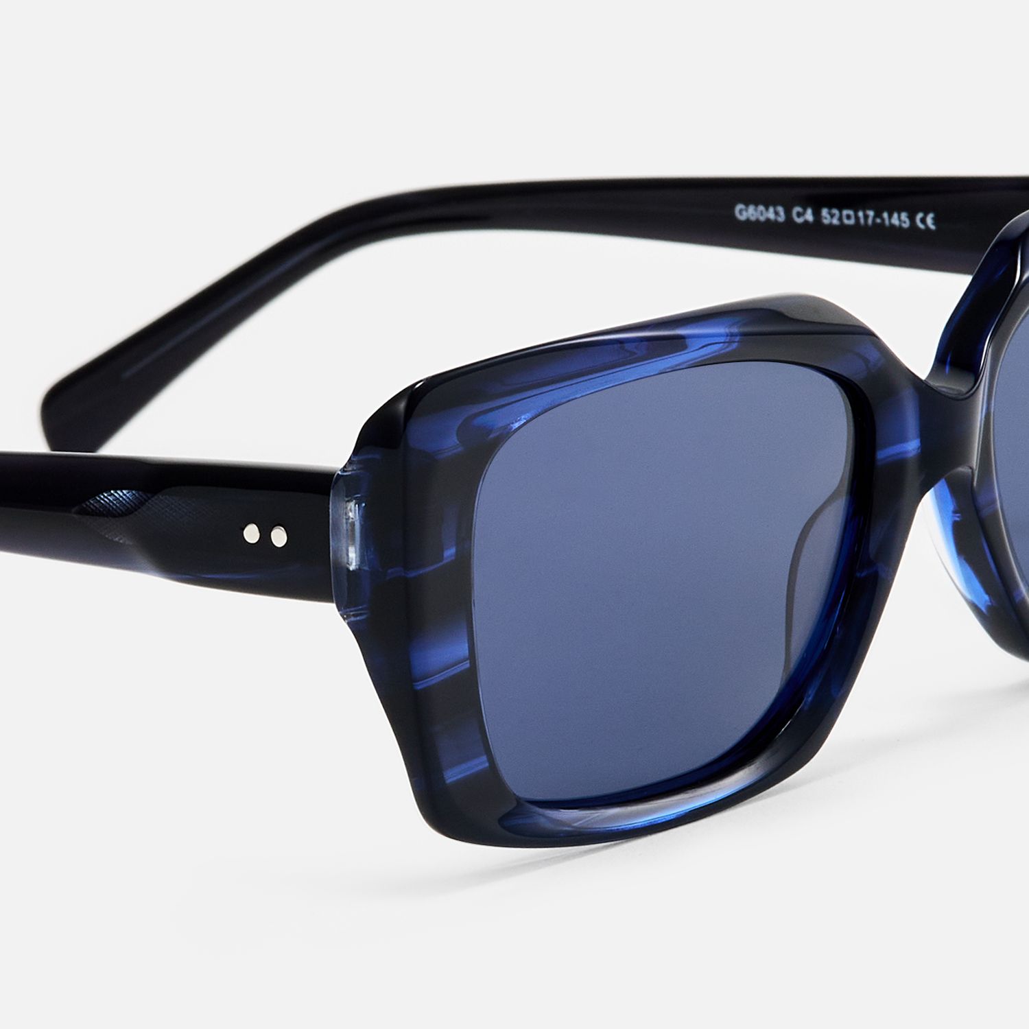 Stratus - Rectangle Blue Sunglasses by Vooglam - Design Details