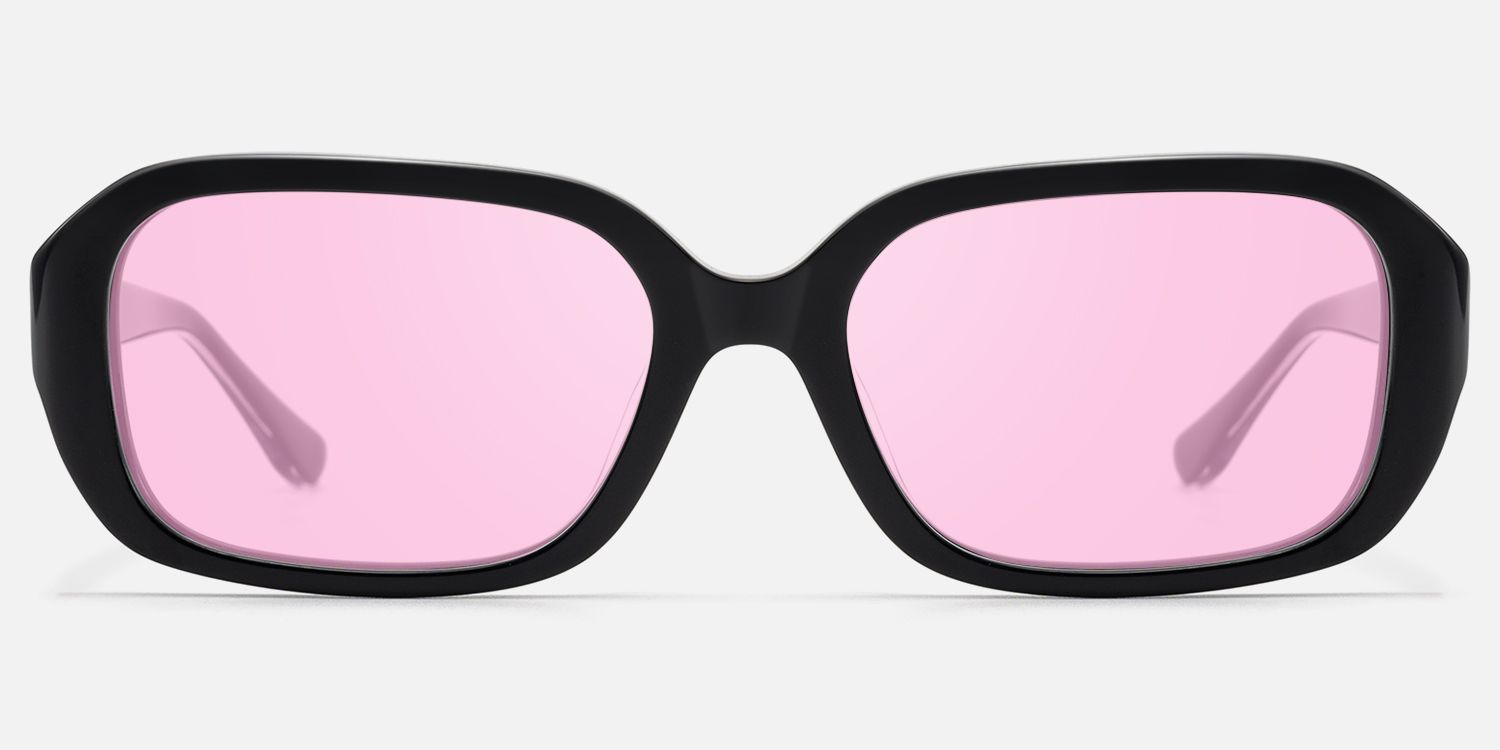 Mies - Pink Lens Exposed Hardware Black Sunglasses by Vooglam - Angle View