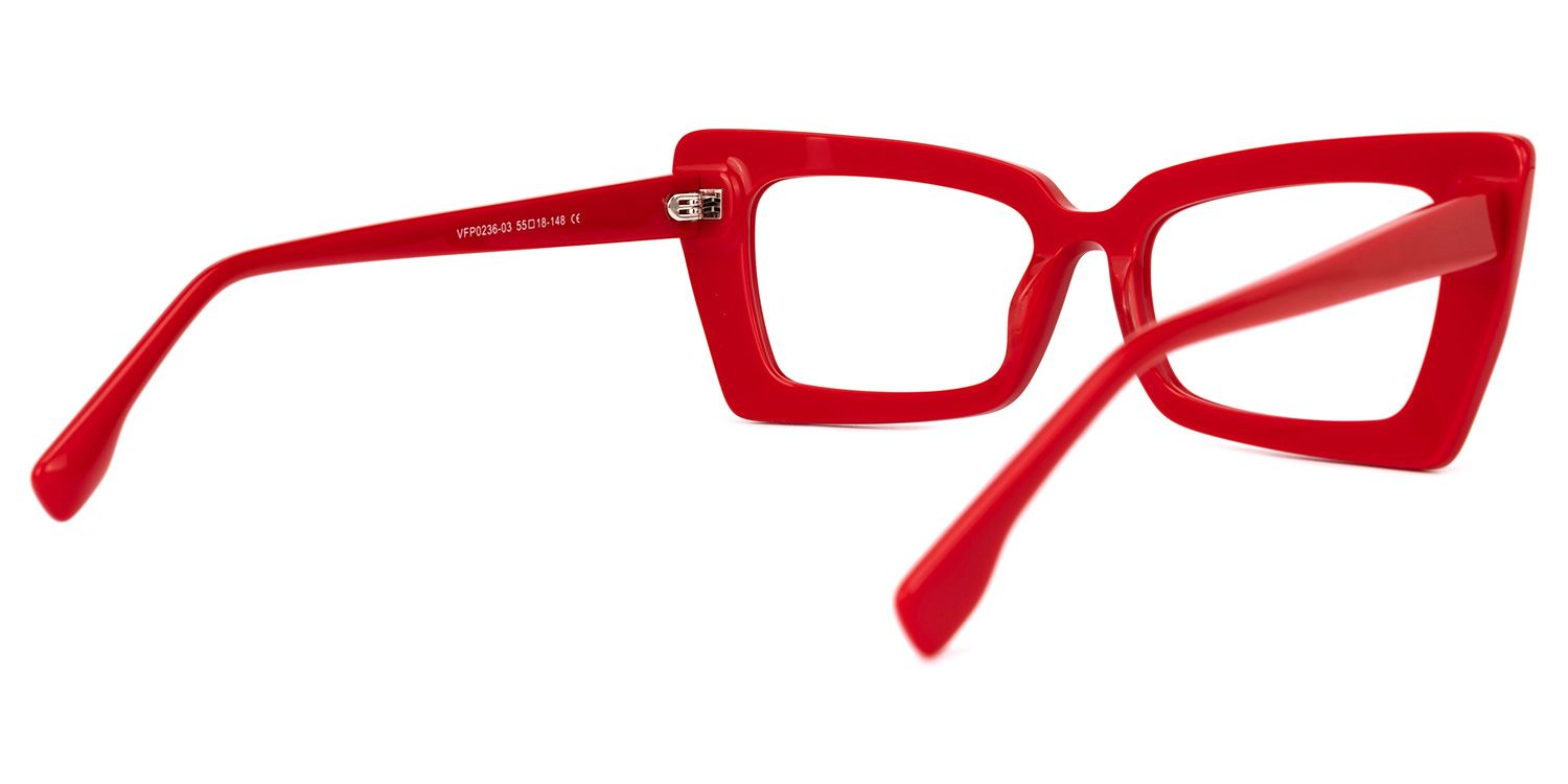 Sarah - Rectangle Red Eyeglasses | Vooglam Side View