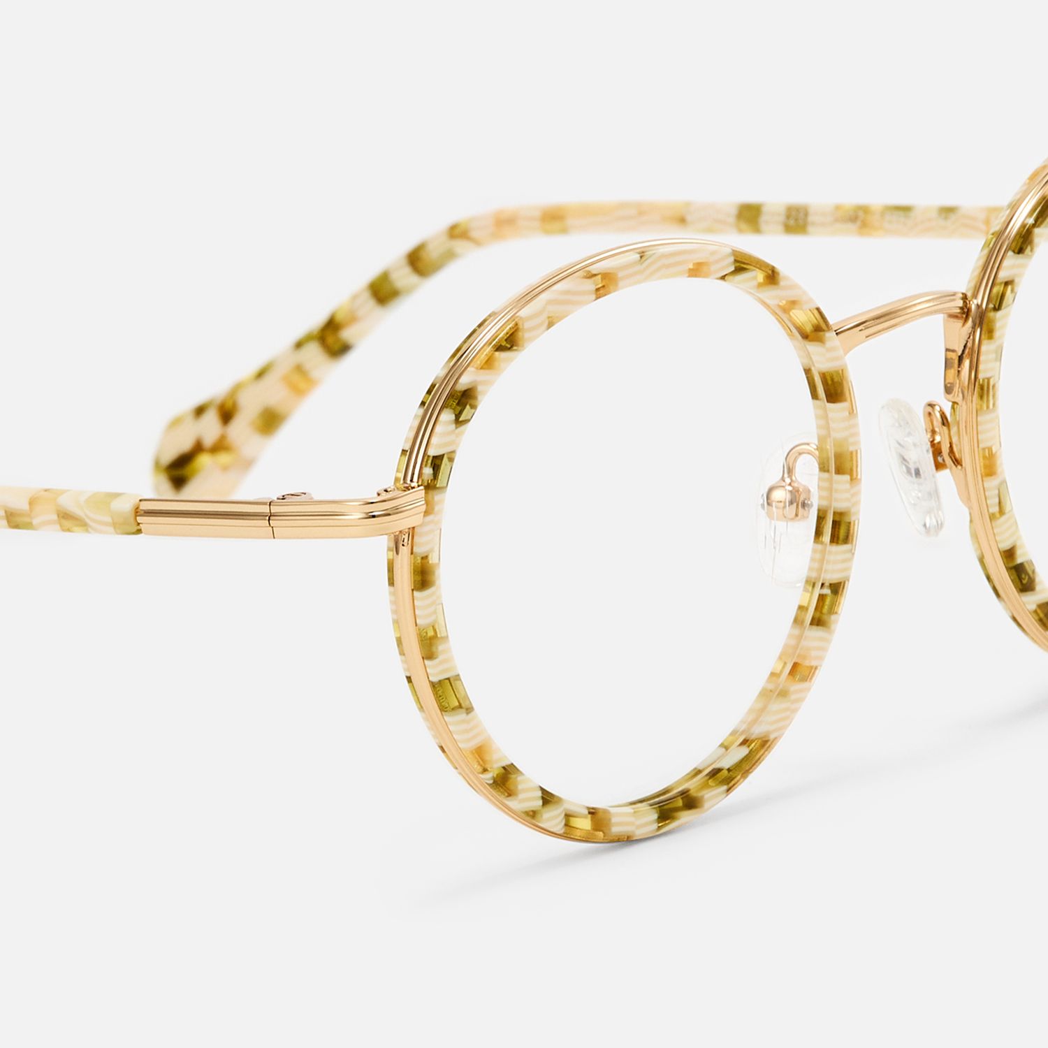 Alma - Yellow Checkered Retro Round Glasses by Vooglam - Design Details