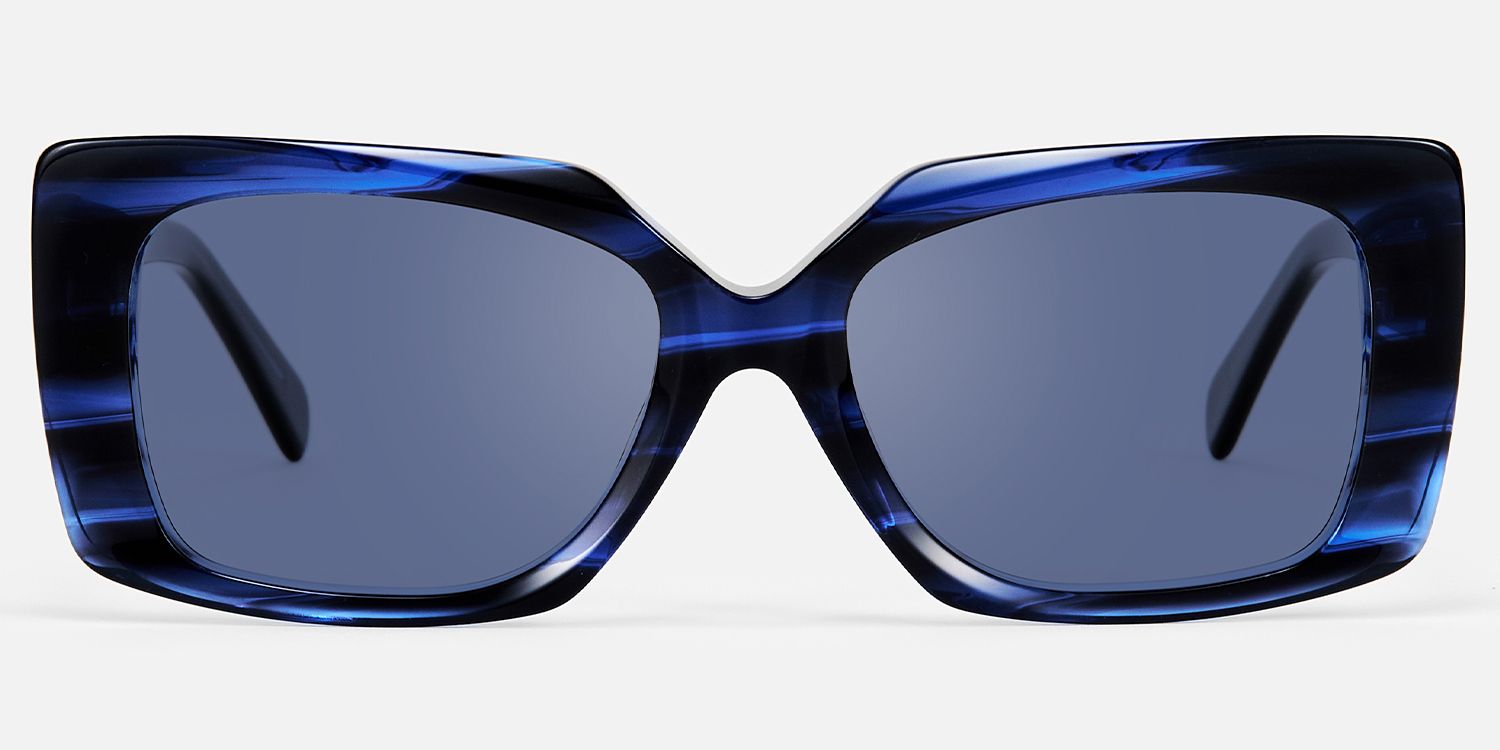 Stratus - Rectangle Blue Sunglasses by Vooglam - Angle View