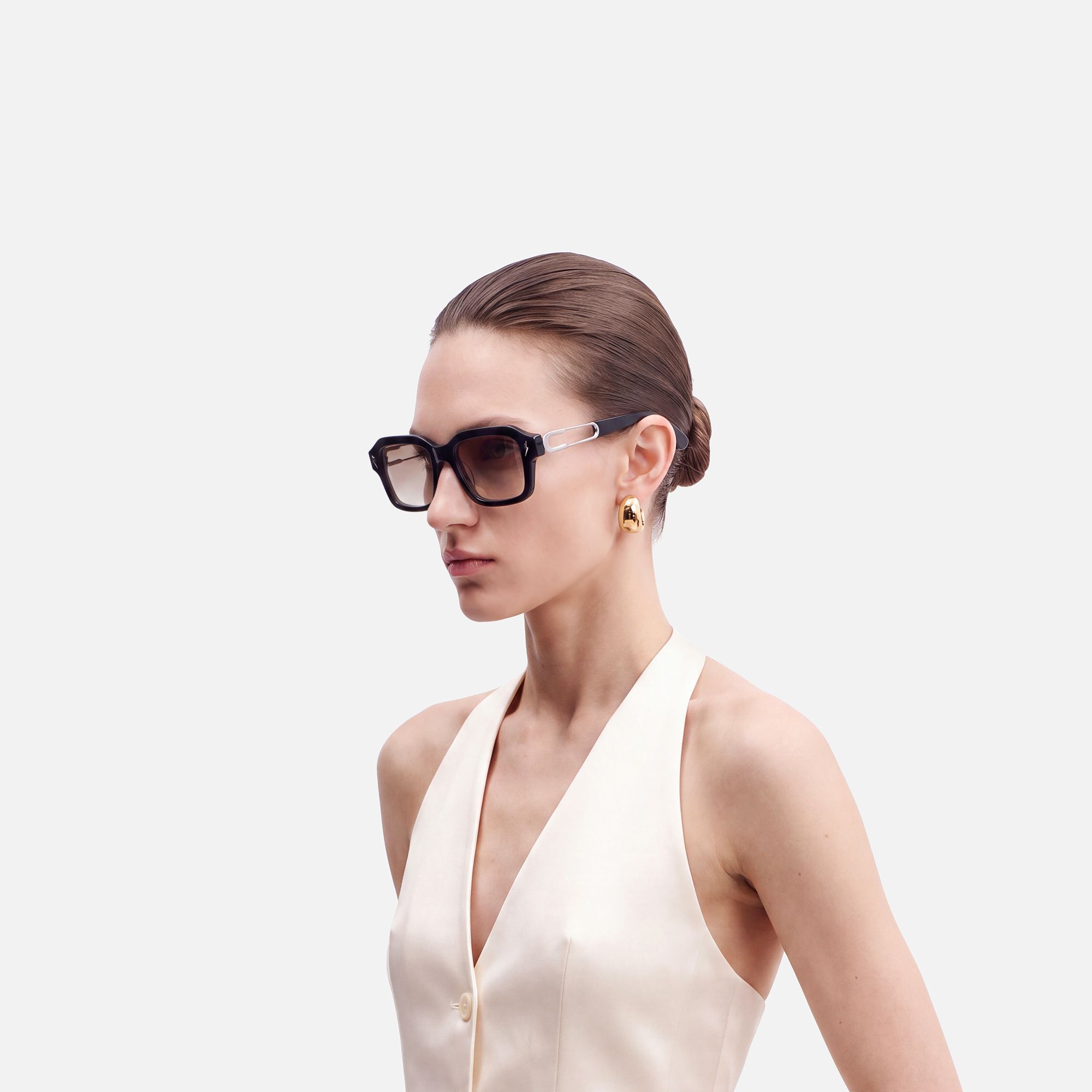 Blindspot - Thick Acetate Black Sunglasses by Vooglam - Side View On Model