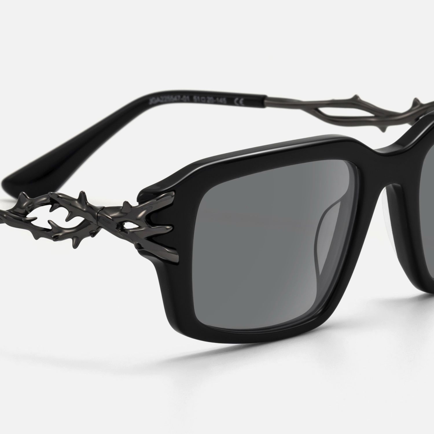 Vorpal - Goth Thorn Rectangle Black Sunglasses by Vooglam - Design Details