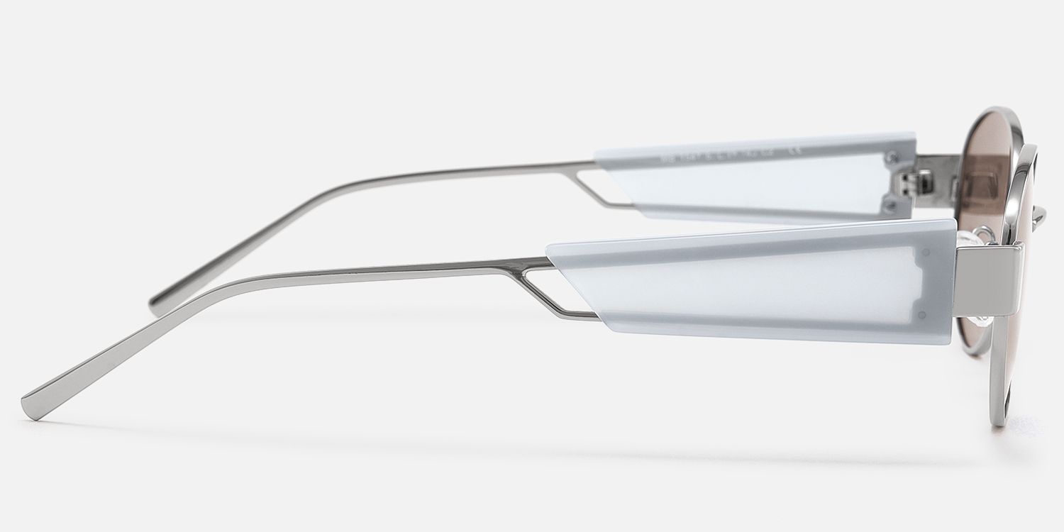 Ember - Silver Oval Gradient Brown Tinted Shades by Vooglam - Side View