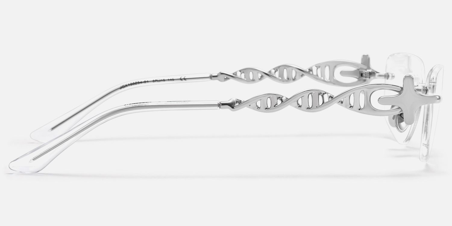 The Decoder - Silver Rimless DNA Glasses by Vooglam - Side View