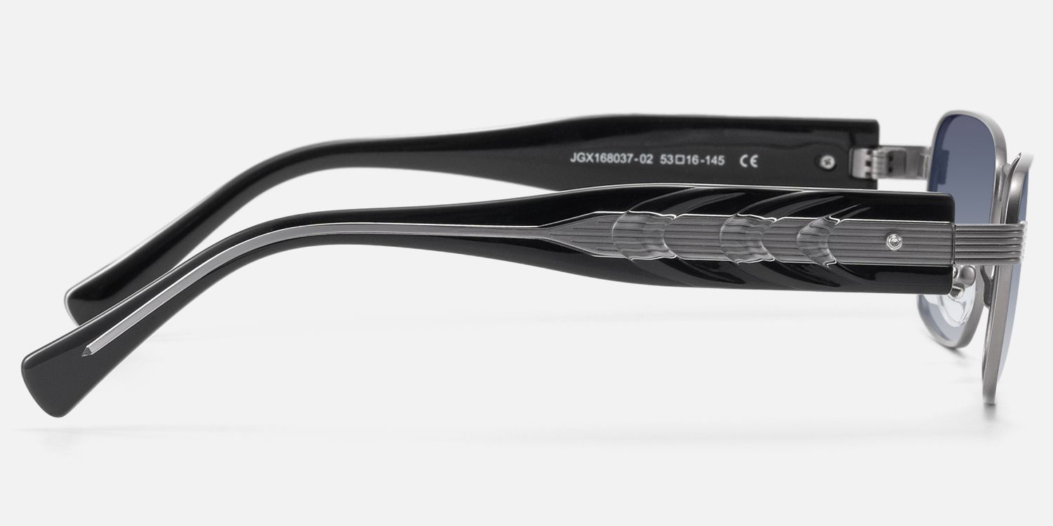 Toyo - Gradient Lens Gunmetal Rectangle Sunglasses by Vooglam - Side View