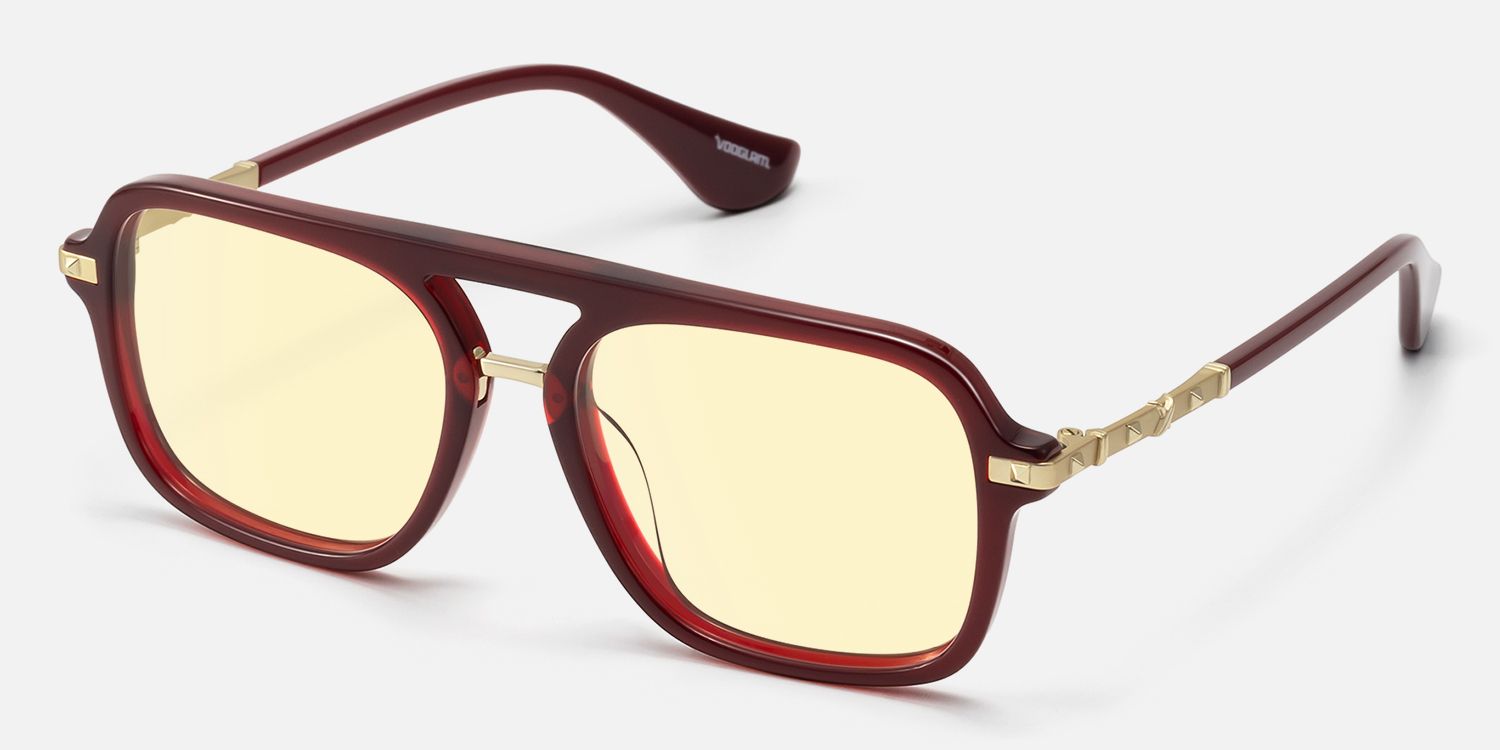 Marfa - Yellow Tint Red Square Pilot Sunglasses by Vooglam - Front View