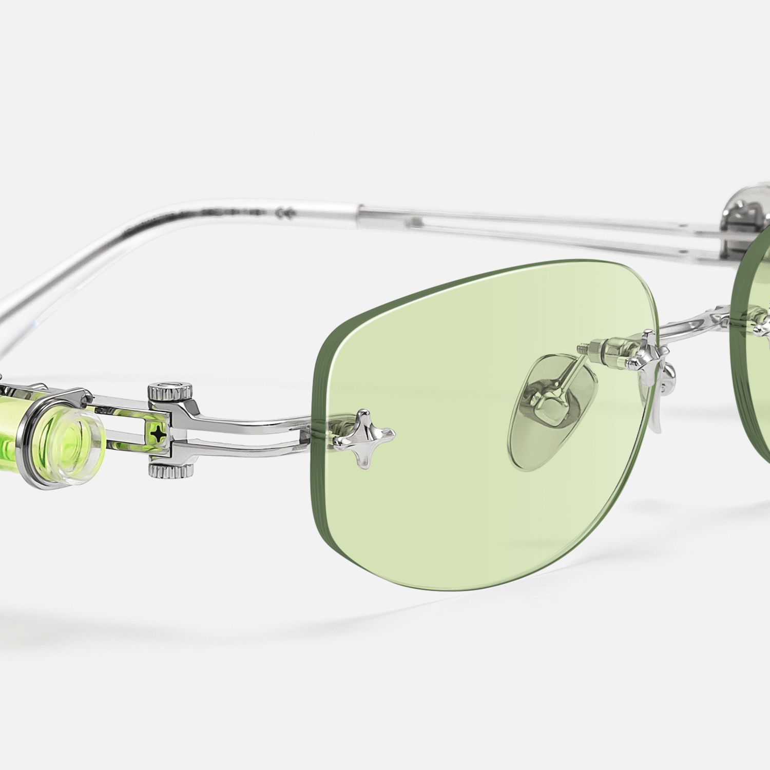 The Utilitarian - Asymmetric Green Tint Sunglasses by Vooglam - Design Details