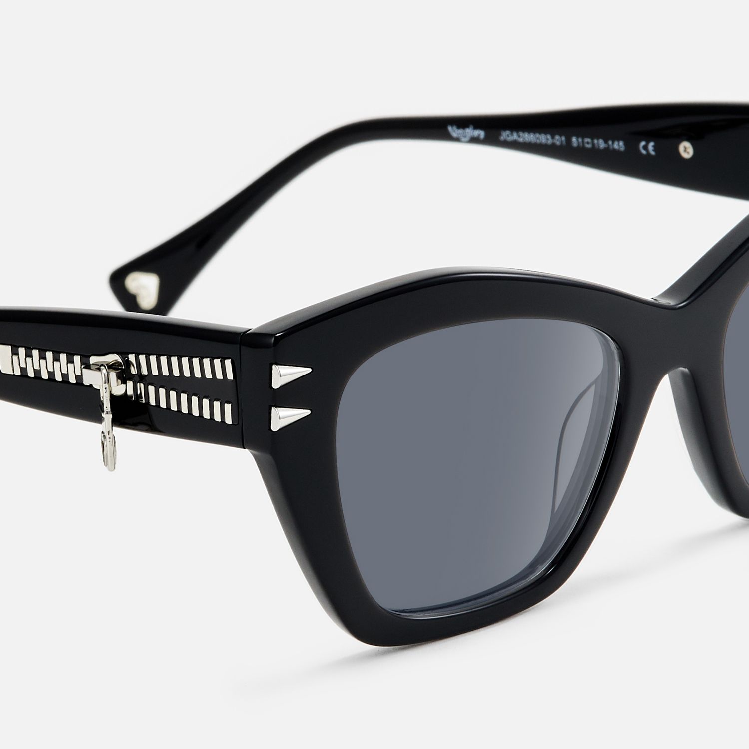 Manon - Zipper Spike Black Cat Eye Sunglasses by Vooglam - Design Details