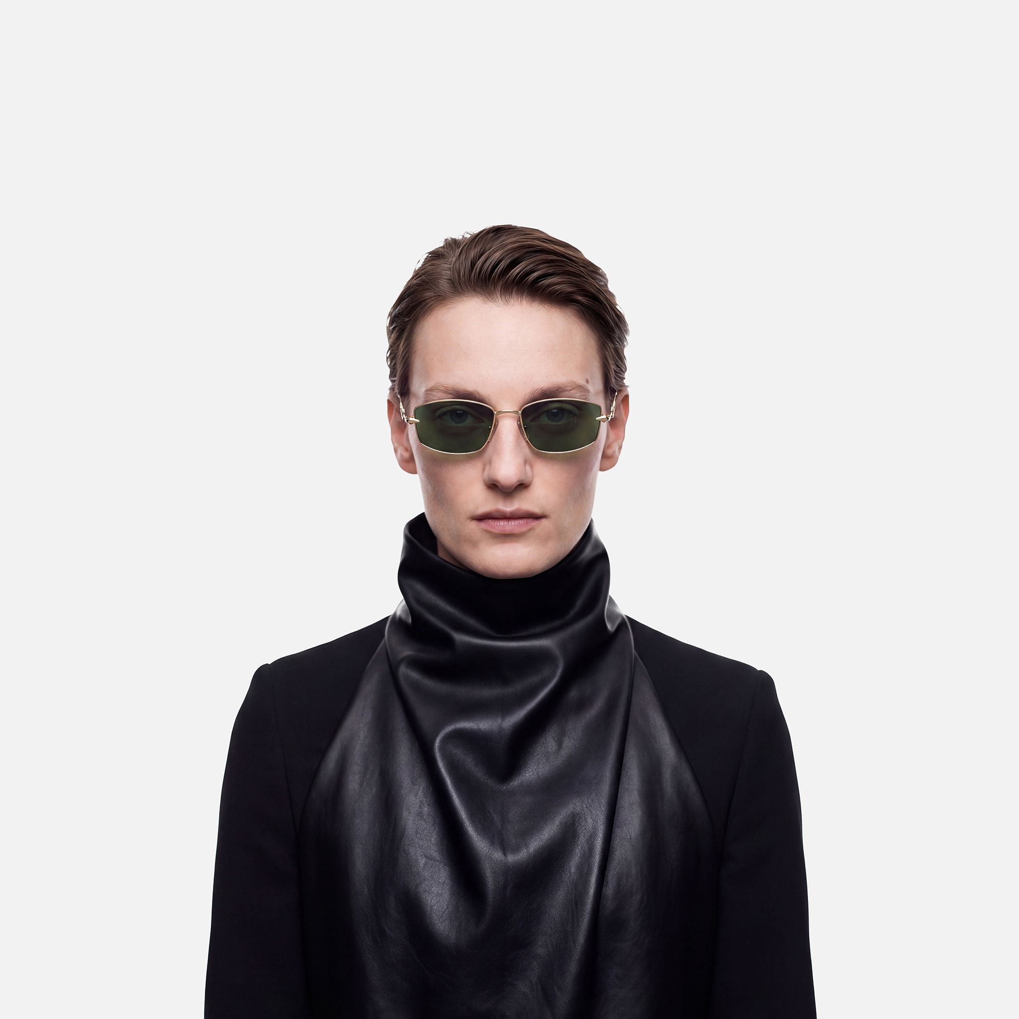 Bladework - Dark Green Tint Narrow Sunglasses by Vooglam - Lifestyle Look