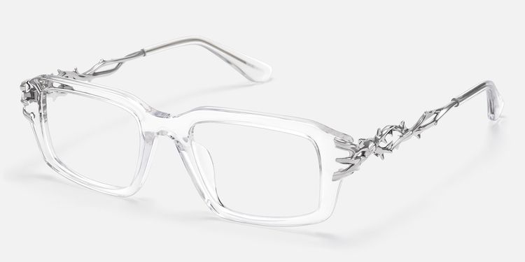 Vorpal - Clear Thorn Rectangle Silver Glasses by Vooglam