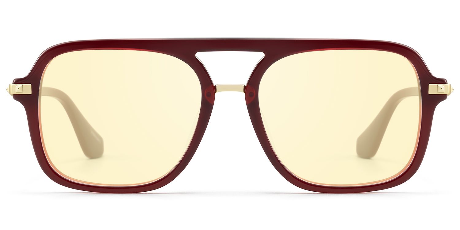 Marfa - Yellow Tint Red Square Pilot Sunglasses by Vooglam Product Details 1