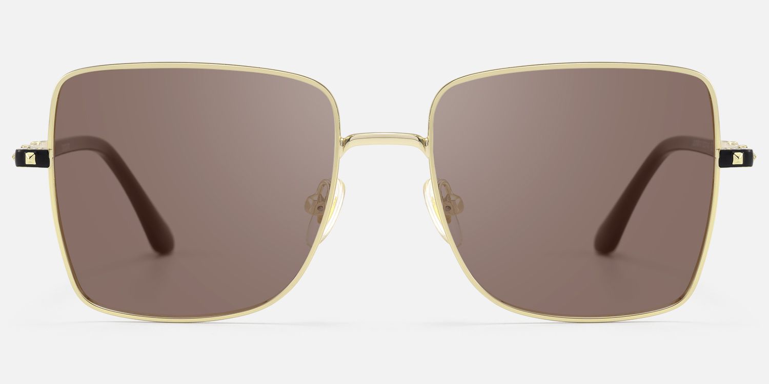 Devereux - Black & Gold Thin Rim Sunglasses by Vooglam - Angle View
