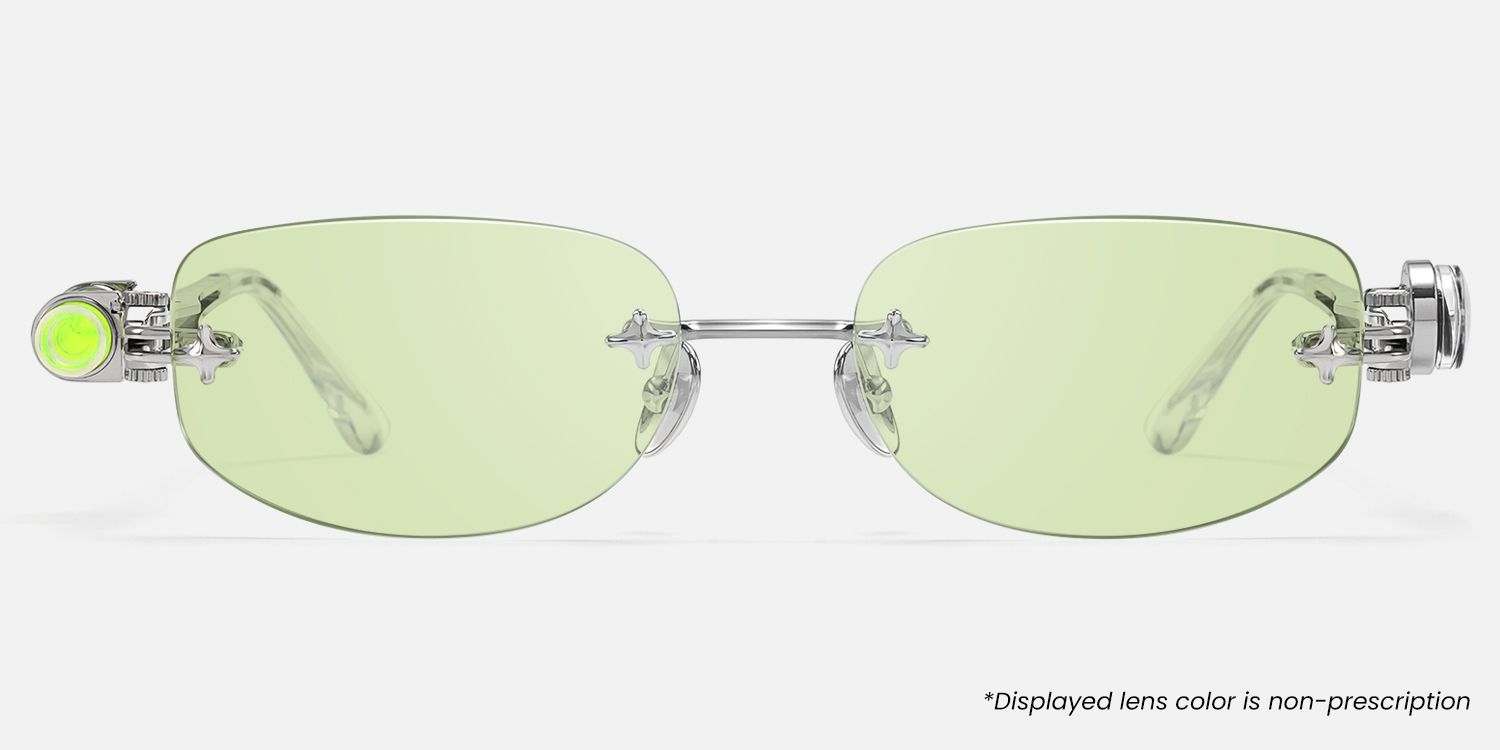 The Utilitarian - Asymmetric Green Tint Sunglasses by Vooglam - Angle View