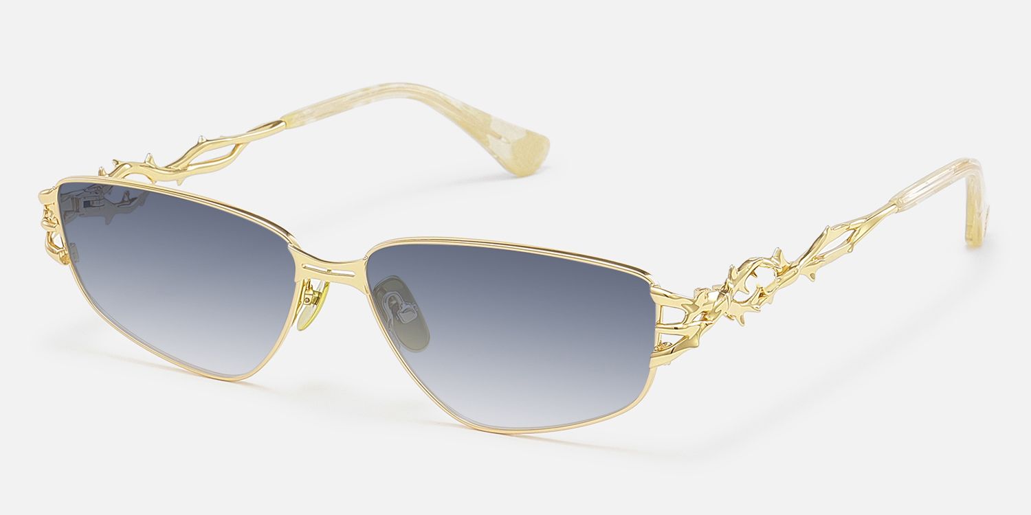 Spine - Gold Metal Sunglasses with Thorn by Vooglam - Front View