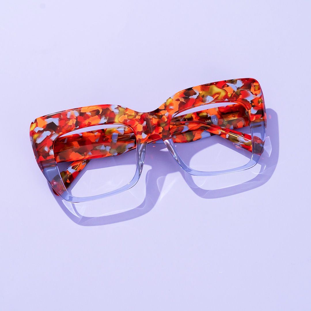 model wearing Rosaura - Square Purple Floral Eyeglasses 1