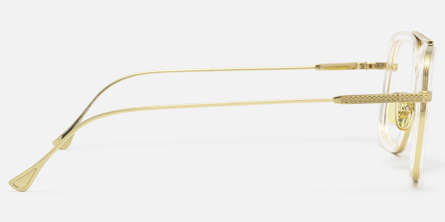 Alvira - Oversized Clear Gold Aviator Glasses by Vooglam - Side View