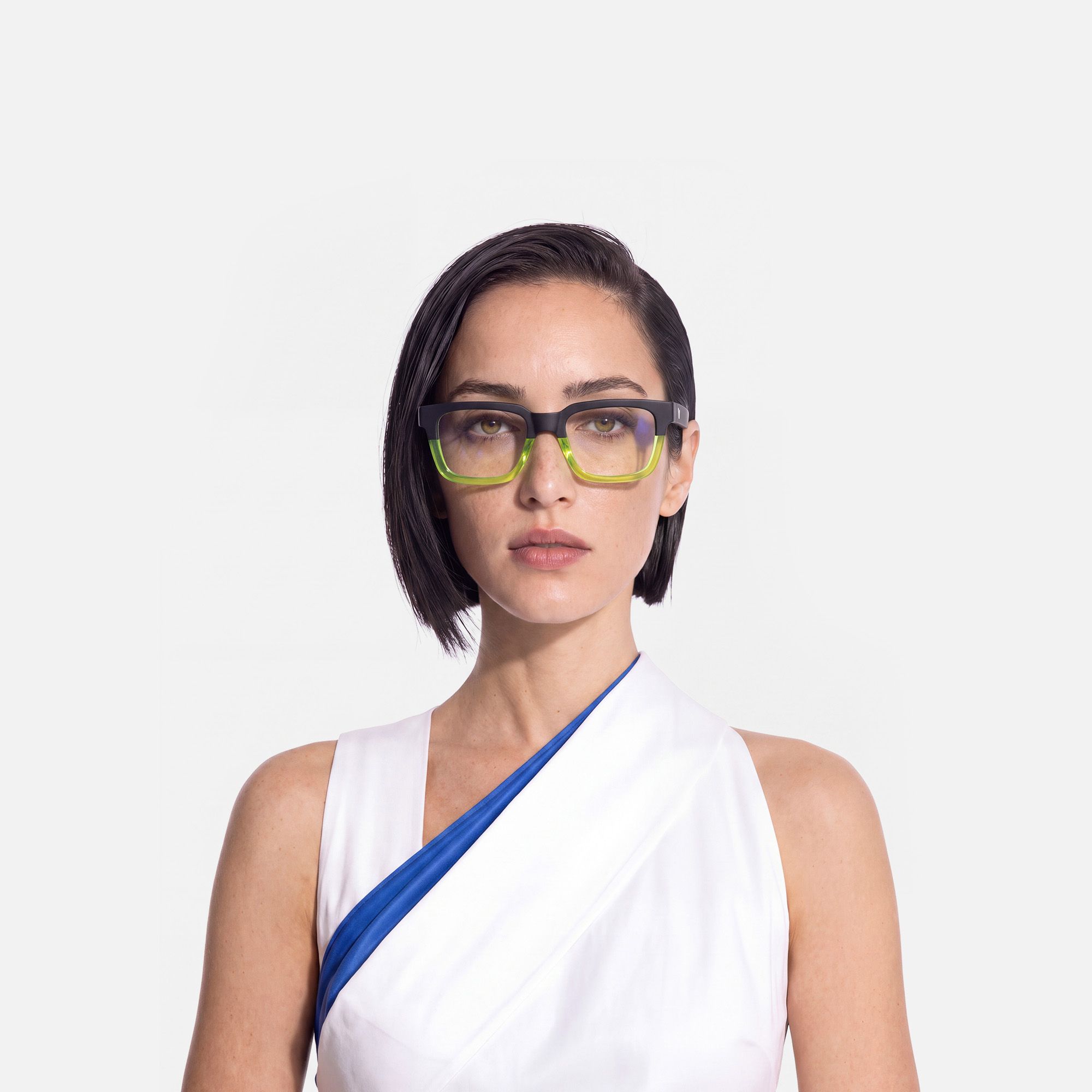 Strobe - Neon Green Matte Black Rectangle Glasses by Vooglam - On Model