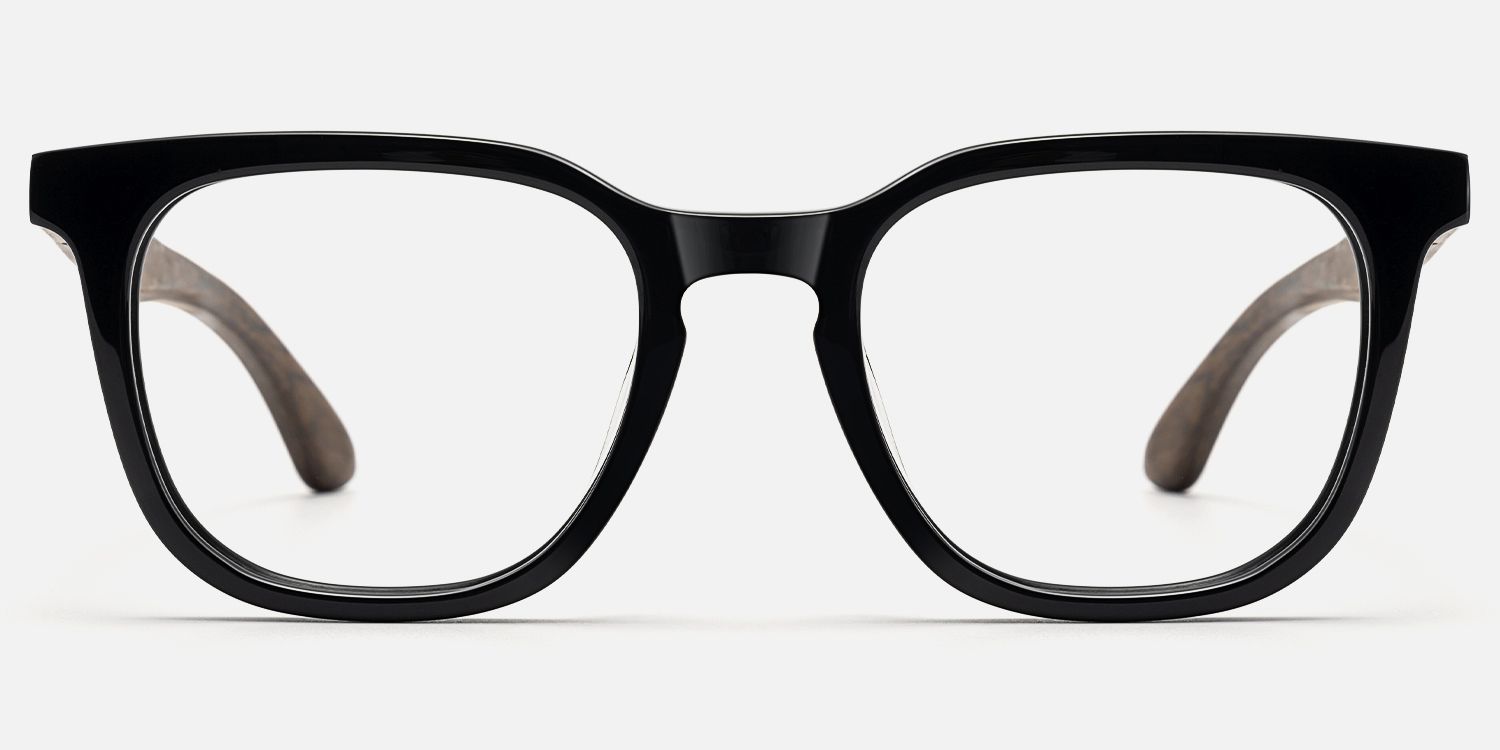 Lote - Square Black Glasses with Cool Wood Arm by Vooglam - Angle View