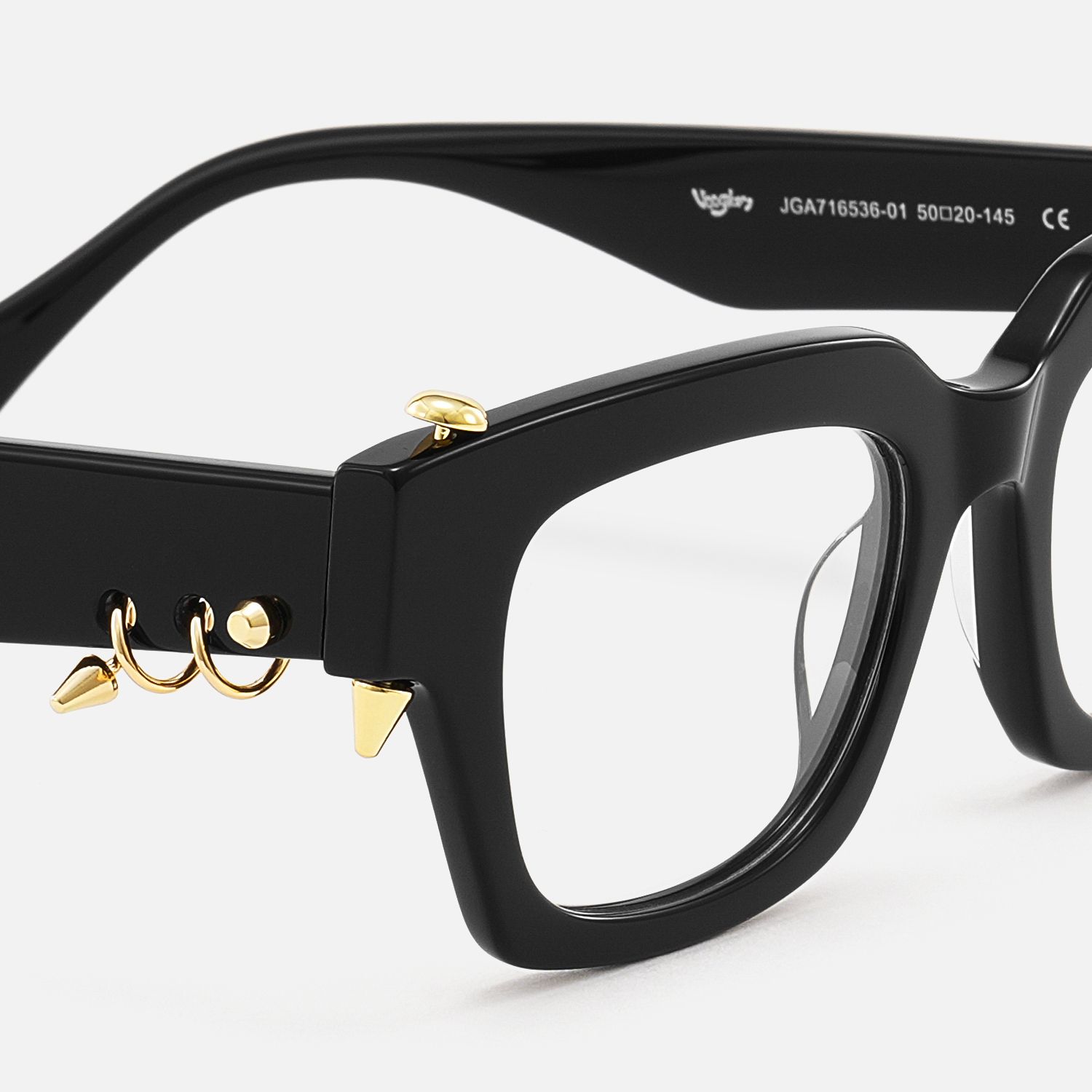 Sabrina - Black Glasses With Gold Punk Pierce by Vooglam - Design Details