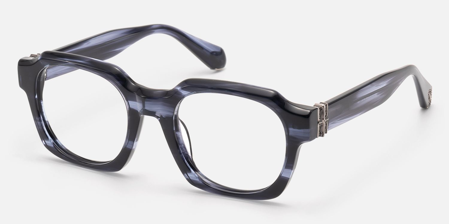 Vernon - Clear Dark Blue Fluid Texture Glasses by Vooglam - Front View